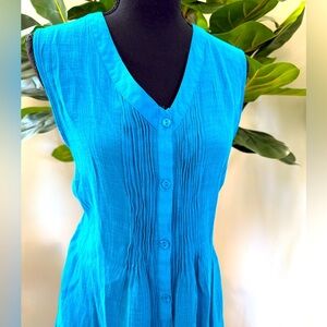 FYLO Turquoise Sleeveless Blouse, High-Low, Crinkle Fabric for Plenty of Stretch